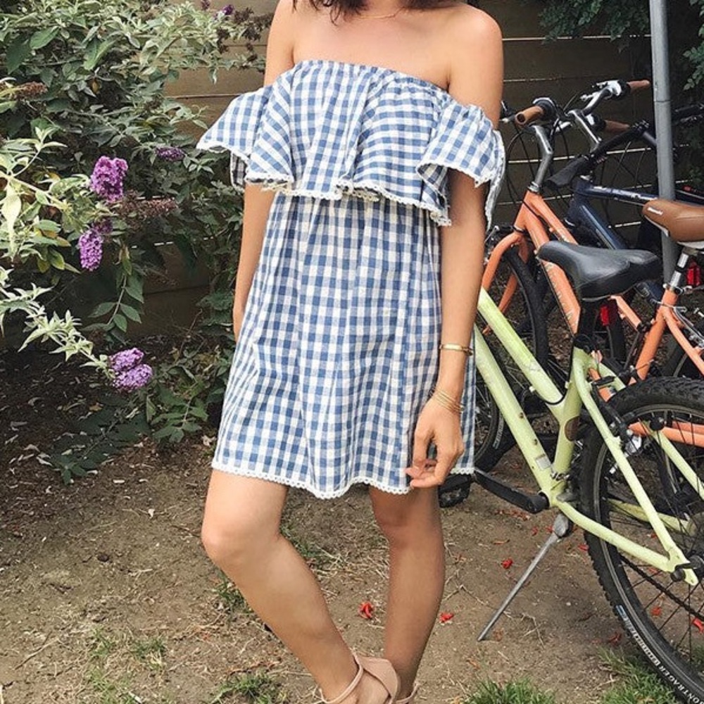 MISA Blue Gingham Mini Dress Medium